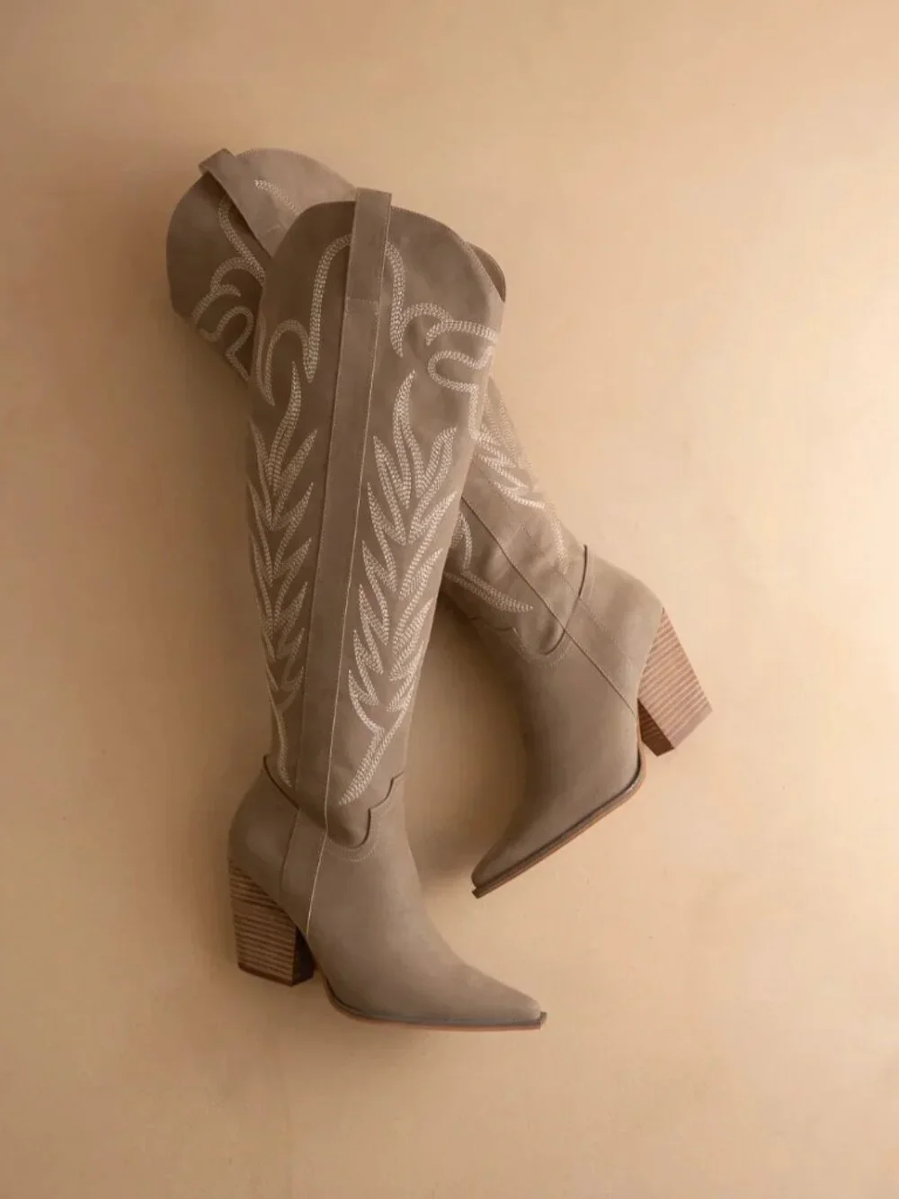 BNIB Embroidered Vegan Suede Cowboy Boots - Picture 2 of 4